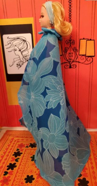 VTG Barbie FRANCIE Clone Turquoise Maxi Halter Dress and Sheer Matching Cape 3