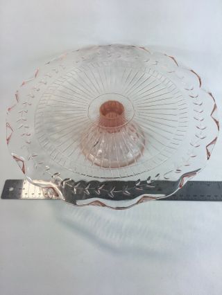 Vintage Pink Depression Glass Footed Cake Stand Serving Plate 12” Vine Pattern