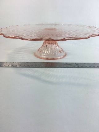 Vintage Pink Depression Glass Footed Cake Stand Serving Plate 12” Vine Pattern 2