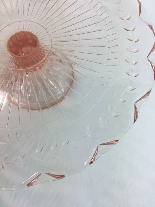 Vintage Pink Depression Glass Footed Cake Stand Serving Plate 12” Vine Pattern 5