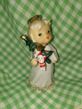 Vtg Lefton Christmas Angel Holds Santa Doll & Christmas Tree Spaghetti