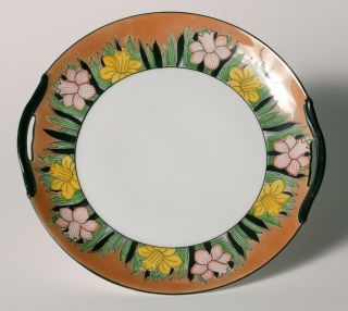 Vintage Art Deco Noritake Dessert / Cake Plate - Caramel Luster W/ Tulip Flowers