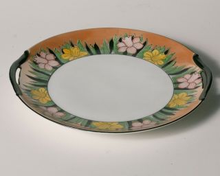 Vintage Art Deco NORITAKE DESSERT / CAKE PLATE - Caramel Luster w/ Tulip Flowers 2