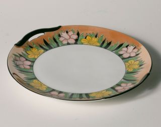 Vintage Art Deco NORITAKE DESSERT / CAKE PLATE - Caramel Luster w/ Tulip Flowers 3