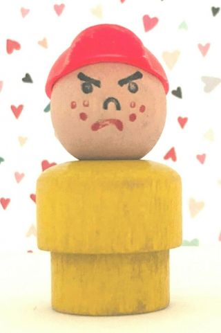 Vtg Fisher Price Little People Mad Angry Bully Boy Freckles Yellow Red Cap Wood