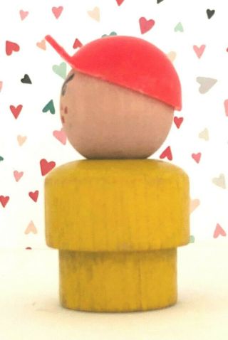 VTG FISHER PRICE Little People MAD Angry BULLY Boy FRECKLES Yellow Red Cap WOOD 2