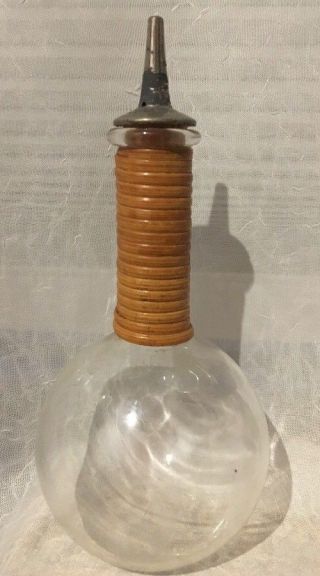 Vintage Glass Wicker Mini Miniature Oil Vinegar Dispenser Decanter Bottle