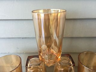 Set of 5 Vintage Amber Iridescent Square Bottom Drinking Glasses Tumblers 5 