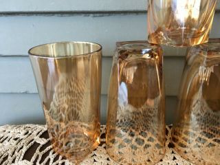 Set of 5 Vintage Amber Iridescent Square Bottom Drinking Glasses Tumblers 5 