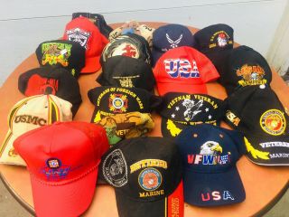 19 - Vintage U.  S.  Marine Hats Veteran U.  S.  Marine Vfw Pow Mia Vietnam Patriotic