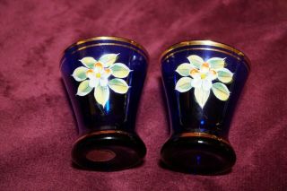 Vintage Bohemian Glass 10” Decanter and Set of 4 Shot glasses Hand Decorated 2