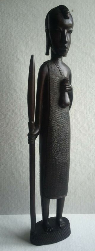 Vintage African Ebony Wood Hand Carved Statue Warrior 19 " Tall