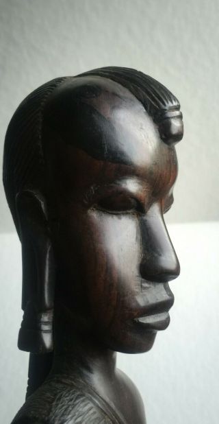 Vintage African Ebony Wood Hand Carved Statue Warrior 19 