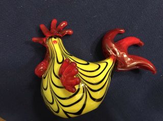 Vintage Murano Style Glass Rooster Figurine Statue Chicken Farmhouse Yellow Red