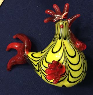 Vintage Murano Style Glass Rooster Figurine Statue Chicken Farmhouse Yellow Red 2