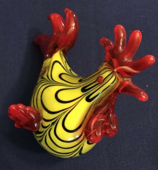 Vintage Murano Style Glass Rooster Figurine Statue Chicken Farmhouse Yellow Red 3