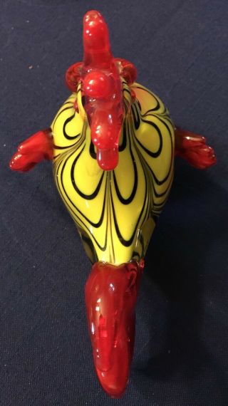 Vintage Murano Style Glass Rooster Figurine Statue Chicken Farmhouse Yellow Red 6