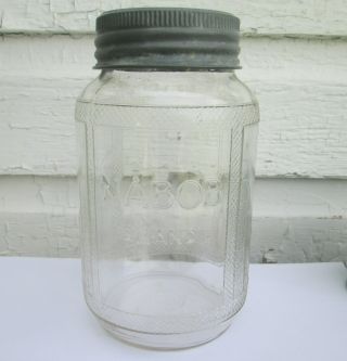 Vintage Nabob Brand Coffee Embossed Glass Coffee Jar With Lid