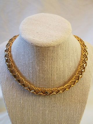 Vintage Gold Tone Monet Collar Bib Necklace Statement Thick Textured