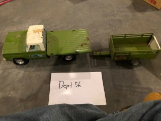 Vintage Nylint Farms Green And White Truck With Gated Bed And Trailer