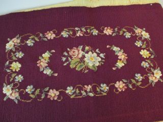 Vintage Hiawatha Heirloom Victorian Floral Wool Needlepoint Embroidery 31 X 16