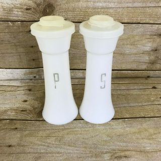 Vintage Tupperware Salt & Pepper 6 " Shakers Silver And White Hourglass Set