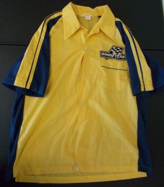 Vintage Goodyear Tires Button Down Rally Shirt Work Employee Uniform Patch 1980s