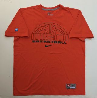 Vintage Nike Ncaa Miami Hurricanes Basketball Xlarge Orange T Shirt Team Issued
