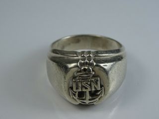 Vintage Sterling Silver United States Navy Usn Ring Size Q Or 8