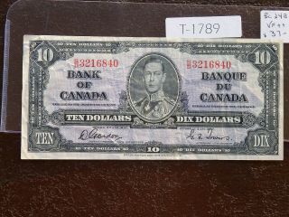 Vintage Banknote Canada 1937 10 Dollar Quality T1789