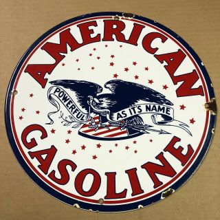 Vintage Porcelain American Gasoline Powerful As It’s Name Sign Service Station