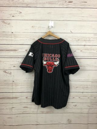 Chicago Bulls Starter Vintage Black Pinstripe Baseball Nba Jersey Mens Sz Xl 90s