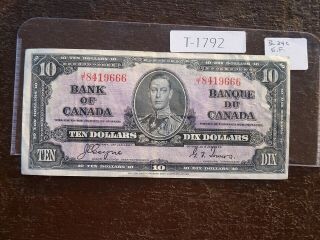 Vintage Banknote Canada 1937 10 Dollar Quality T1792