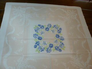 Vintage Mid Century Farmhouse Cotton Print Tablecloth Daisies Lily Of The Valley
