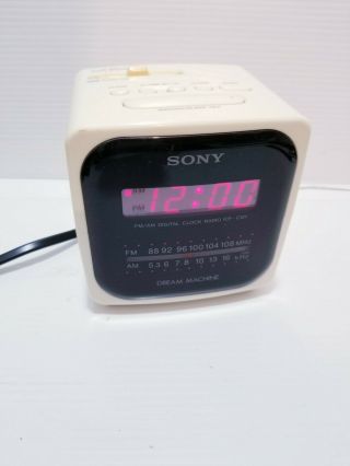 Vintage Sony Dream Machine Icf - C121 White Cube Digital Clock Radio