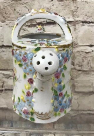 Porcelain Vintage Flowered WATERING CAN 4 3/4” Made In Japan Floral Ornate 3