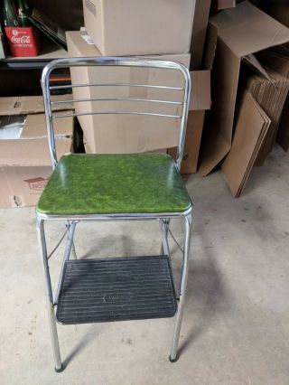Vintage Cosco Green Vinyl Chrome Stool Chair
