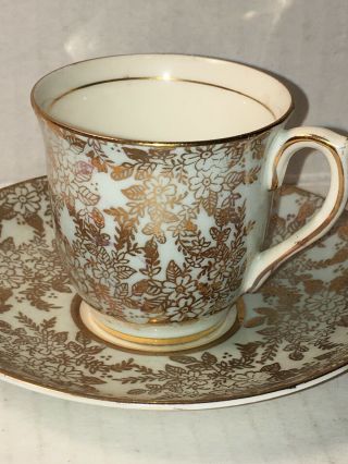 Vintage Coldough Bone China Mini Tea Cup & Saucer Gold and White 3 