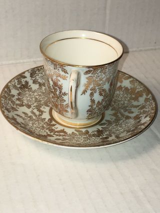 Vintage Coldough Bone China Mini Tea Cup & Saucer Gold and White 3 