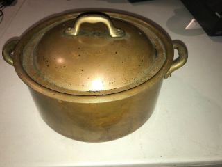 French Vintage Copper Cooking Stock Pot Copper Lined Iron Handle With Lid