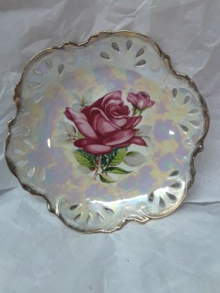 Vintage Trimont Ware Floral Rose Porcelain Bowl Lusterware Japan Pierced L@@k
