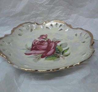 Vintage Trimont Ware Floral Rose Porcelain Bowl Lusterware Japan PIERCED L@@K 2