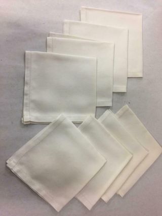 Set Of 8 Vintage Hemstitch White Linen Cloth Dinner Lunch Napkin