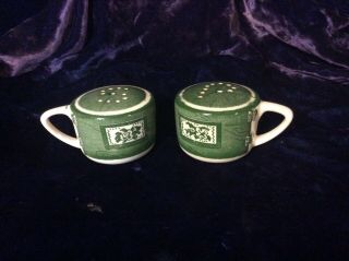 Vintage Colonial Homestead China By Royal Green Salt & Pepper Shakers