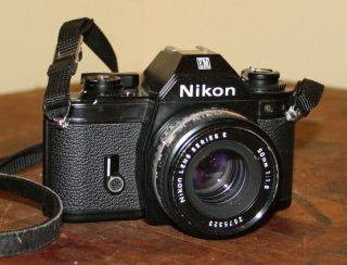 Vintage Nikon Em 35mm Camera With Series E 50mm 1.  8 Lens