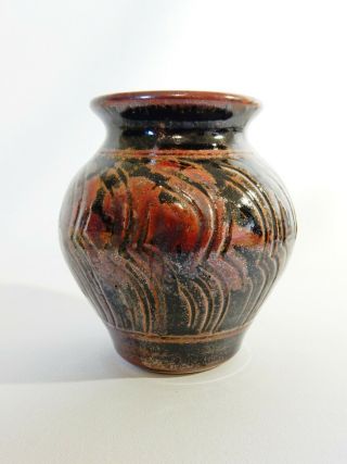 Stunning Vintage Pottery Metallic Glaze Pot Bowl Vase Dish Brown Unknown Maker