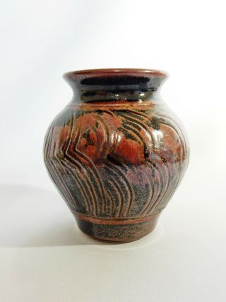 Stunning Vintage Pottery Metallic Glaze Pot Bowl Vase Dish Brown Unknown Maker 2