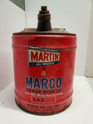 Vintage Martin Marco Motor Oil 5 Gallon Metal Oil Can Bucket St.  Louis