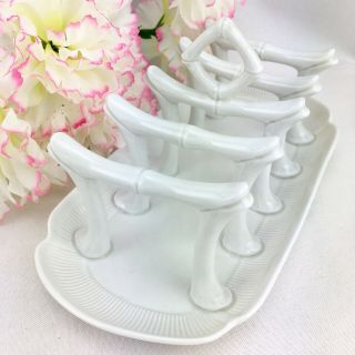 Vintage White Toast Rack Asian Chinoiserie Napkins Letters Business Card Holder