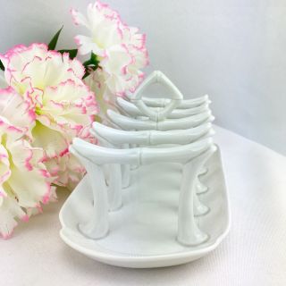 Vintage White Toast Rack Asian Chinoiserie Napkins Letters Business Card Holder 2